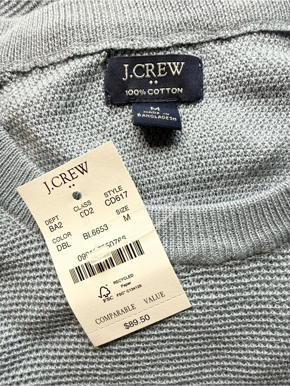 J.Crew Textured Cotton Crewneck Sweater Heather Light Blue NWT Sz Medium Knit